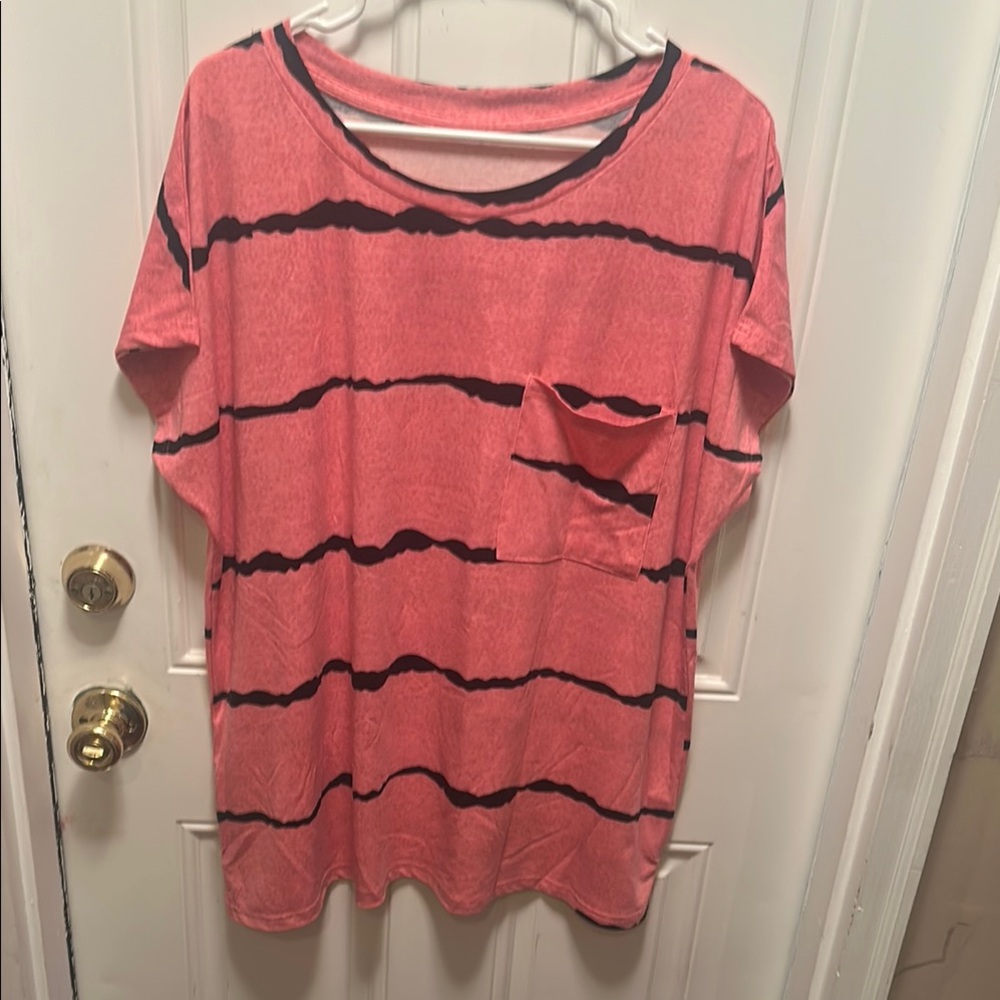 Boxy Pink and Black Striped Short Sleeve Tee